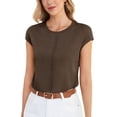 thumbnail image 1 of Uvplove Women's Casual Knit Top Loose Fit Cap Sleeve Soft Stretchy Crew Neck Summer T-Shirt,Brown,M, 1 of 10