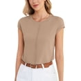 thumbnail image 1 of Uvplove Women's Casual Knit Top Loose Fit Cap Sleeve Soft Stretchy Crew Neck Summer T-Shirt,Camel,L, 1 of 10