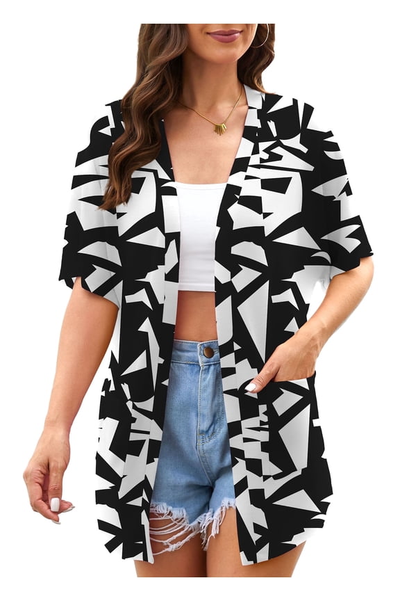 Womens Summer Short Sleeve Lightweight Cardigan For Women Casual Loose Thin Cardigan Tops With Pockets,JH Black,XXL