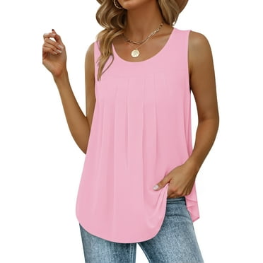 Uvplove Womens Summer Tank Tops Sleeveless Chiffon Blouse Loose Round Neck Casual Shirts,Light Pink,XL