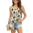 thumbnail image 1 of Uvplove Womens Tie Front Chiffon Blouses V Neck for women Sleeveless Summer Tops Shirts,US Size,Floral White,XL, 1 of 10