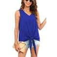 thumbnail image 1 of Uvplove Womens Tie Front Chiffon Blouses V Neck for women Sleeveless Summer Tops Shirts,US Size,Royal Blue,XXL, 1 of 10