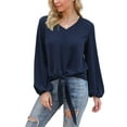 thumbnail image 1 of Uvplove Womens Tie Front Knot Lantern Long Sleeve Loose Fit V Neck Floral Blouses Chiffon Tops Shirts, 1 of 5