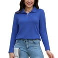 thumbnail image 1 of Uvplove Womens Tops Dressy Casual Fall Long Sleeve V Neck Shirts Waffle Zipper Collar Polo Shirts Blouses Victoria Blue-XL, 1 of 7