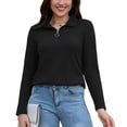 thumbnail image 1 of Uvplove Womens Tops Dressy Casual Fall Long Sleeve V Neck Shirts Waffle Zipper Collar Polo Shirts Blouses Black-L, 1 of 8