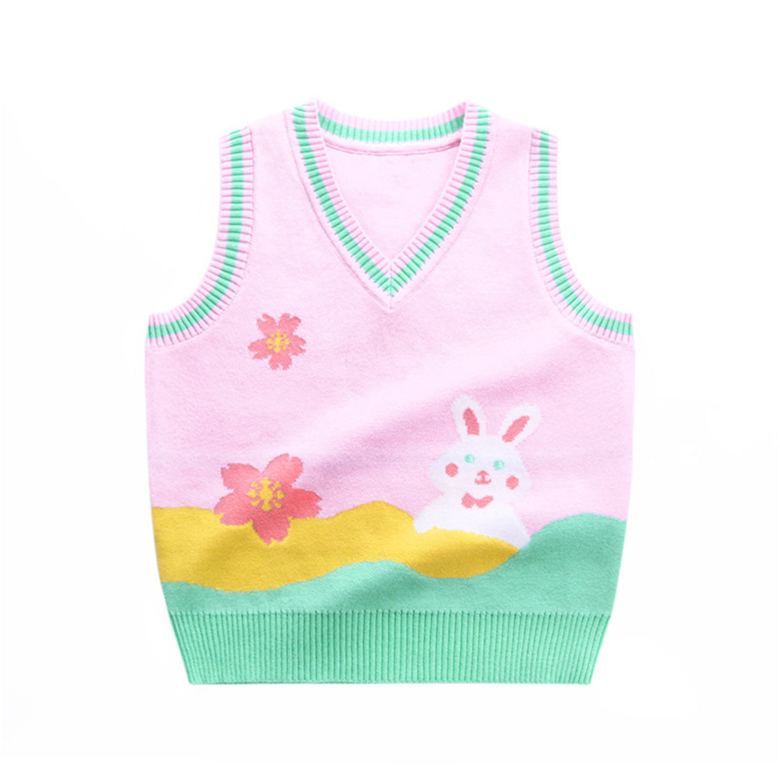 Uvwlwu Baby Girl Sweater Girl's Cute Plaid Bunny Sleeveless V Neck