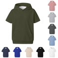 thumbnail image 1 of Uvwlwu Kids Short Sleeve Hooded Sweatshirt Boys Girls Loose Lightweight Pullover Hoodie with Kangaroo Pocket Casual Athletic Tops for School Daily Outdoor Wear,5-6 Years, 1 of 5
