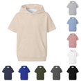thumbnail image 1 of Uvwlwu Kids Short Sleeve Hooded Sweatshirt Boys Girls Loose Lightweight Pullover Hoodie with Kangaroo Pocket Casual Athletic Tops for School Daily Outdoor Wear,7-8 Years, 1 of 5