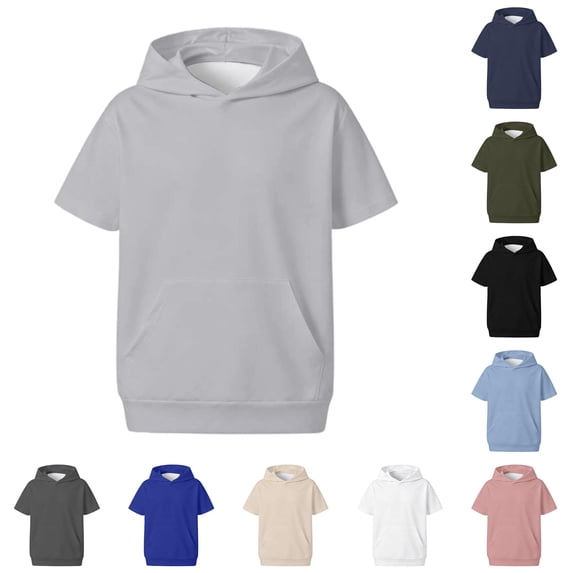 Uvwlwu Kids Short Sleeve Hooded Sweatshirt Boys Girls Loose Lightweight Pullover Hoodie with Kangaroo Pocket Casual Athletic Tops for School Daily Outdoor Wear,4-5 Years