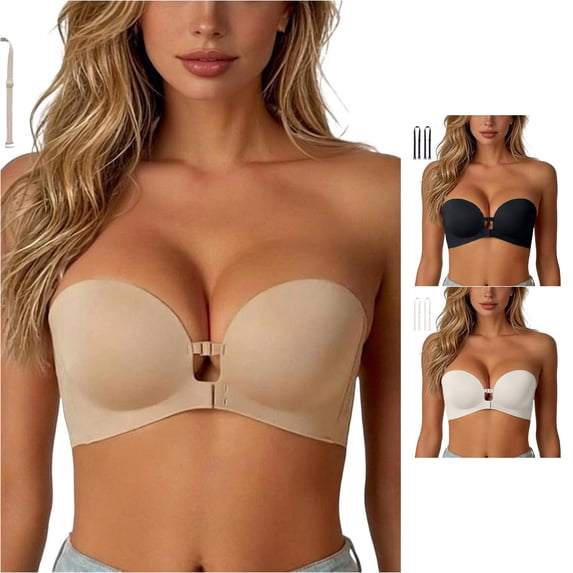 Uvwlwu Wireless Jelly Bras for Women, Mokibras Strapless Bra Wireless Front Closure Push Up Padded Non Slip Tube Jelly Bra Strapless Bras