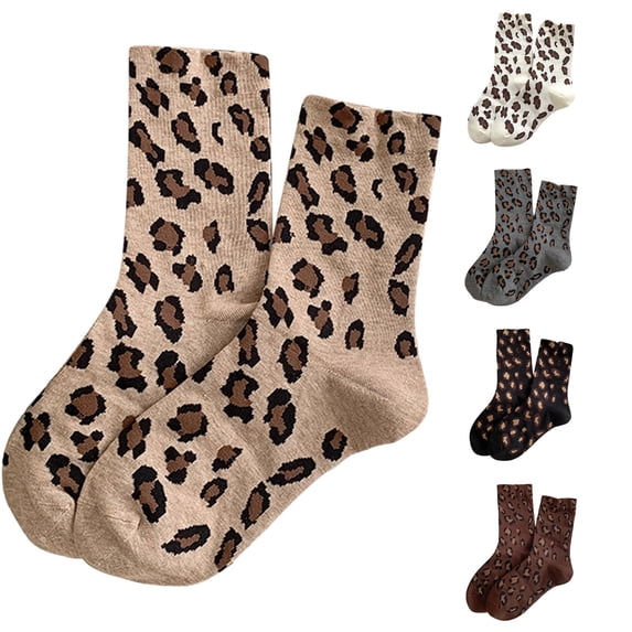 Uvwlwu Women Crew Socks Leopard Print Soft Breathable Stretchy Mid Calf Novelty Socks for Daily Casual Street Matching Outfits,One Size