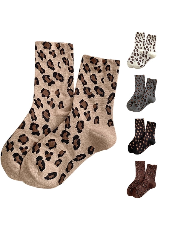 Uvwlwu Women Crew Socks Leopard Print Soft Breathable Stretchy Mid Calf Novelty Socks for Daily Casual Street Matching Outfits,One Size