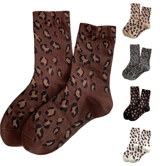 Uvwlwu Women Crew Socks Leopard Print Soft Breathable Stretchy Mid Calf Novelty Socks for Daily Casual Street Matching Outfits,One Size