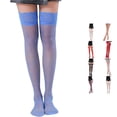 thumbnail image 1 of Uvwlwu Women Lace Top Thigh High Stockings Sheer Thin Nylon Hosiery Stretch Soft Stay Up Design for Party Date Evening Occasion Wear,Blue,One Size, 1 of 6