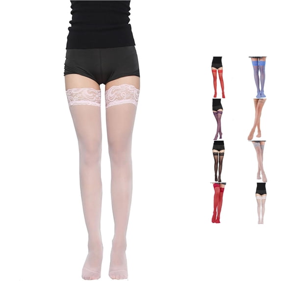 Uvwlwu Women Lace Top Thigh High Stockings Sheer Thin Nylon Hosiery Stretch Soft Stay Up Design for Party Date Evening Occasion Wear,Pink,One Size