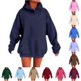 thumbnail image 1 of Uvwlwu Women Pullover Hooded Sweatshirt Oversized Drop Shoulder Fit Kangaroo Pocket Drawstring Hood Long Sleeve for Daily Casual Lounging Going Out Wear,Navy,XXL, 1 of 5
