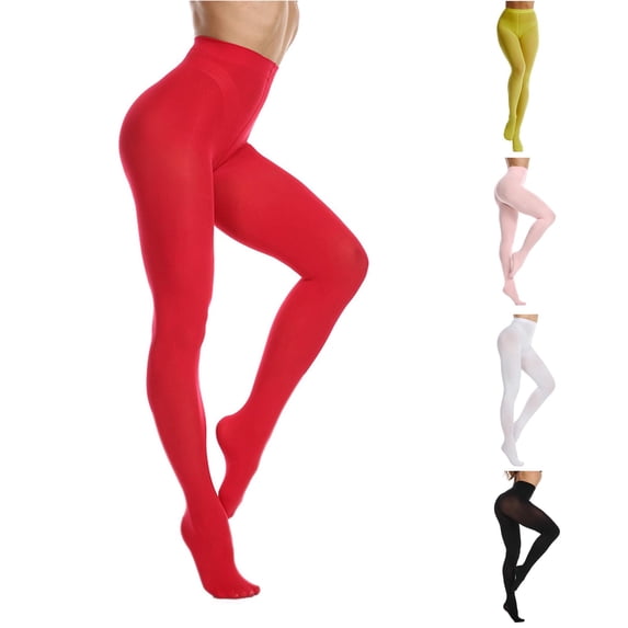Uvwlwu Women Semi Opaque Soft Footed Full Length Stretch Pantyhose High Waist Tights for Daily Office Casual Evening Occasions,Red,One Size