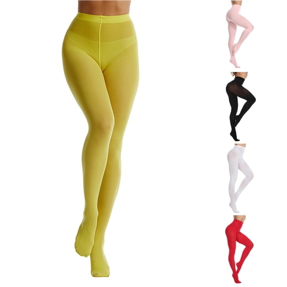 Uvwlwu Women Semi Opaque Soft Footed Full Length Stretch Pantyhose High Waist Tights for Daily Office Casual Evening Occasions,Yellow,One Size