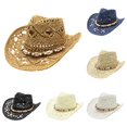 thumbnail image 1 of Uvwlwu Women Shapeable Hollowed Straw Cowboy Sun Hat Shell Beaded Band Breathable Lightweight Hat for Summer Beach Outdoor,16Khaki,One Size, 1 of 8