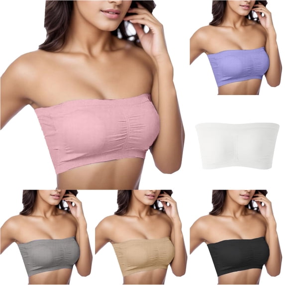 Uvwlwu Women Stretch Wireless Bandeau Strapless Bra Light Padded Seamless Ruched Front Support Tube Top Bra for Off Shoulder Outfits Summer Daily Casual Wear,M