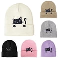 thumbnail image 1 of Uvwlwu Women's Knit Beanie Hat Cute Cat Embroidery Soft Stretchy Thermal Lightweight Cap for Casual Outdoor Winter Daily Activities,21*19*2, 1 of 3
