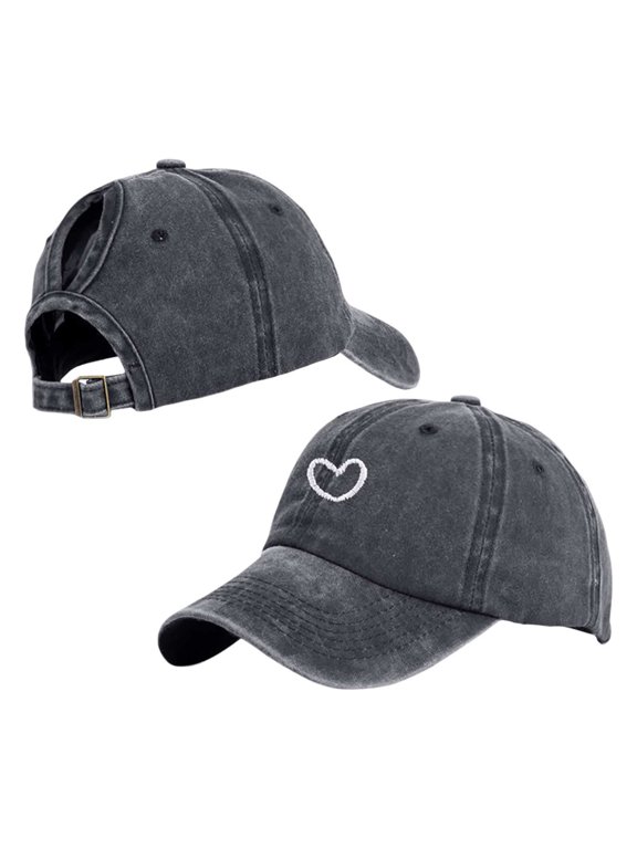 Uvwlwu Women's Hollow Heart Embroidered Wash Distressed Baseball Cap Adjustable Breathable Eyelets Sun Hat for Sports Casual Daily Outdoor Wear,One Size