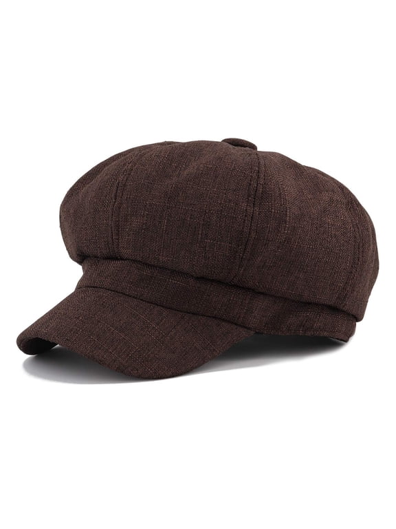 Uvwlwu Women's Newsboy Cabbie Cap Textured Fabric Peaked Brim Lightweight Hat for All Season Daily Street Casual Outfits,Brown,M