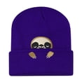 thumbnail image 1 of Uvwlwu Women's Peeking Sloth Embroidered Knit Beanie Soft Warm Winter Hat for Outdoor Daily Holiday Wear,Z01 Purple,One Size, 1 of 2