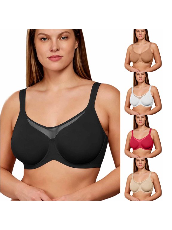 Uvwlwu Women's Underwire T Shirt Bra Full Figure Wide Adjustable Straps Mesh Panel Moderate Support for Travel and Short Trips,36E