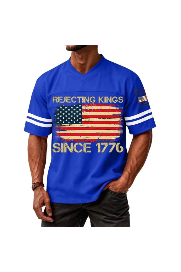 Men's 4th of July USA Flag Football Jersey Independence Day 250 Anniversary Red White Blue American Patriotic Shirt,Blue,XL