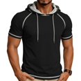 thumbnail image 1 of Uwinwear Men's Activewear T-Shirts Hooded Outdoor Short Sleeve Tops Summer Beach Casual Slim Fit Pullover Breathable Casual Wear,Black,XXXL, 1 of 7