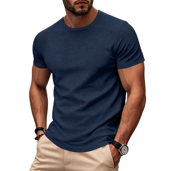 Uwinwear Men's Athletic Washed T-Shirts Basic Crew Neck Tees Tops Causal Distressed Cotton T Shirts Summer Breathable Tees,Navy,XL