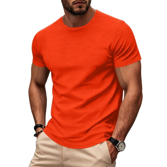 Uwinwear Men's Athletic Washed T-Shirts Basic Crew Neck Tees Tops Causal Distressed Cotton T Shirts Summer Breathable Tees,Orange,XL