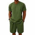 thumbnail image 1 of Uwinwear Men's Casual Athletic Tracksuits Sets Solid Color Crew Neck Short Sleeve T-Shirt and Drawstring Shorts Set Casual 2 Piece Outfit,Army Green,XL, 1 of 8