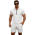 thumbnail image 1 of Uwinwear Men's Casual Athletic Tracksuits Sets Solid Color Half-Zip Polo Shirt and Drawstring Shorts Set Athletic Tracksuits 2 Piece Outfit,White,M, 1 of 4