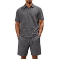 thumbnail image 1 of Uwinwear Men's Casual Athletic Tracksuits Sets Textured Jacquard Knit Polo Shirt and Drawstring Shorts Set Casual 2 Piece Summer Outfit,Dark Gray,S, 1 of 6
