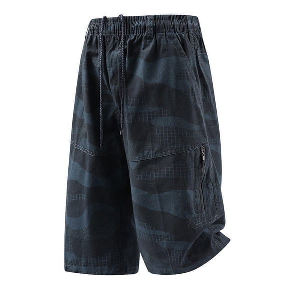 Uwinwear Men's Casual Beach Shorts Camouflage 3/4 Cotton Shorts Elastic Waist Casual Cotton Summer Drawstring Work Hiking Outdoor Shorts with Multi-Pocket