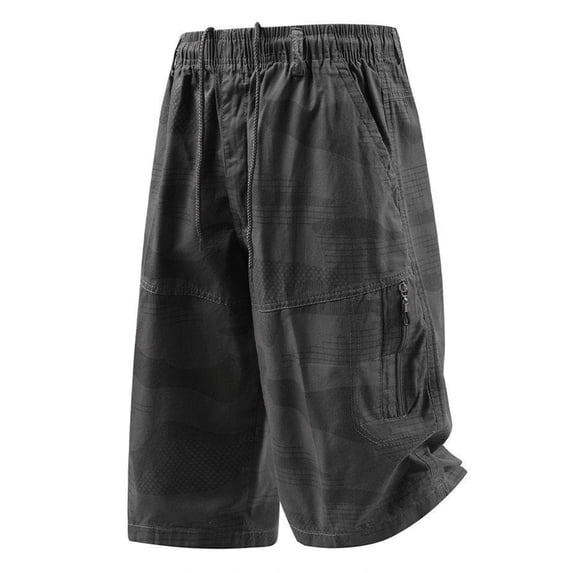 Uwinwear Men's Casual Beach Shorts Camouflage 3/4 Cotton Shorts Elastic Waist Casual Cotton Summer Drawstring Work Hiking Outdoor Shorts with Multi-Pocket