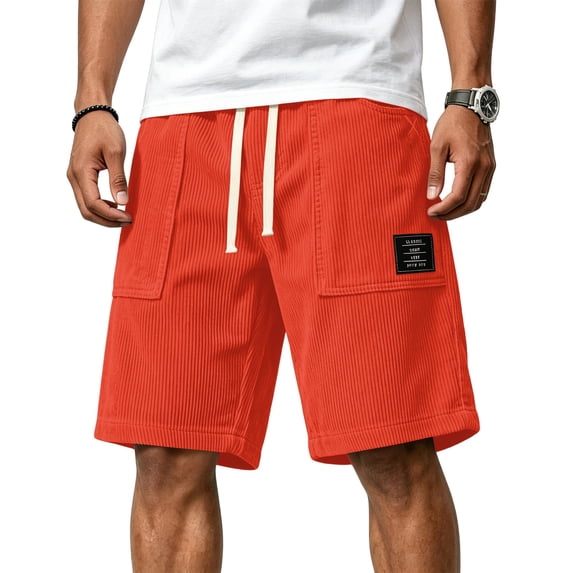 Uwinwear Men's Corduroy Shorts Elastic Waist Drawstring Cargo Short Multi-Pocket Lightweight Summer Casual Beach Shorts Saffron 4XL