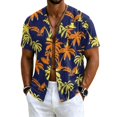 thumbnail image 1 of Uwinwear Men's Linen Cotton Short Sleeve Button Up V Neck Shirts Lightweight Tops Hawaiian Summer Beach Printed Casual Shirts Breathable Casual Wear,Yellow,M, 1 of 8