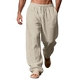 thumbnail image 1 of Uwinwear Men's Loose Fit Linen Pants, Lightweight Drawstring Waist Casual Summer Beach Yoga Trousers Khaki 3XL, 1 of 5