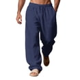 thumbnail image 1 of Uwinwear Men's Loose Fit Linen Pants, Lightweight Drawstring Waist Casual Summer Beach Yoga Trousers Navy 2XL, 1 of 5