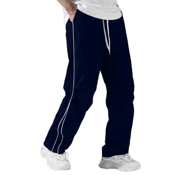 Uwinwear Men's Parachute Sweatpants,Y2k Baggy Track Pants with Pockets,Outdoor Drawstring Wide Leg Casual Trousers Streetwear,Navy,S
