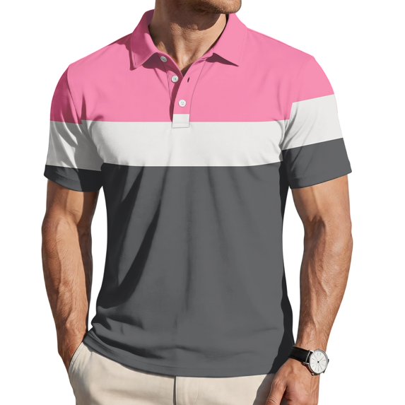 Uwinwear Men's Polo Shirts Casual Short Sleeve 2026 Button Stylish Summer T Shirt Color Block Golf Slim Fit Shirts with Collar,Pink,S