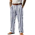 thumbnail image 1 of Uwinwear Men's Striped Pants Casual Color Block Straight-Legs Long Pants Summer Casual Loose Fit Trousers with Pockets,Dark Blue,M, 1 of 4