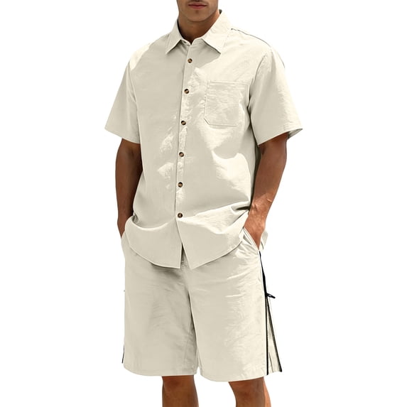 Uwinwear Men's Summer Outdoor Two-Piece Sets Lightweight Short Sleeve Button-Up Shirt and Side Zip Cargo Shorts Set Casual 2 Piece Casual Outfit,Complexion,M