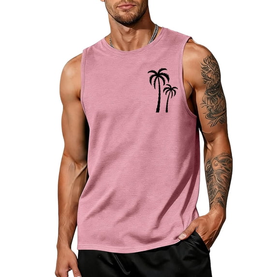 Uwinwear Men's Tank Tops Beach Summer Sleeveless Shirts Graphic Palm Tree Vacation Tanks Muscle Gym Tank Top Casual Sleeveless Vest,Pink,S