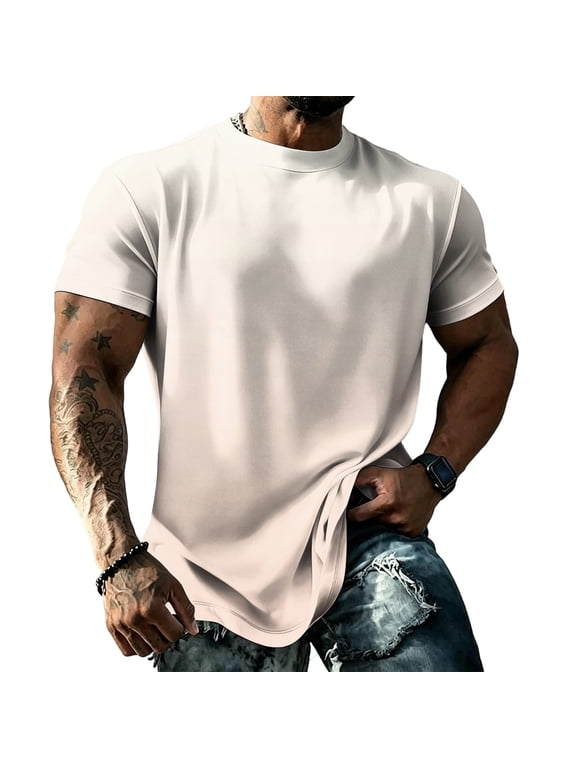 Men's UPF 50+ UV Sun Protection Shirts Cooling Fabric Light Weight T-shirts Fast Dry Crew Neck Short Sleeve Breathable Summer Beach Outdoor Casual Top,Beige,XL