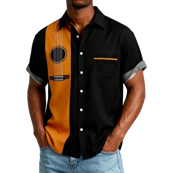 Uwinwear Men's Vintage Bowling Shirt Short Sleeve Hawaiian Summer Beach Printed Casual Shirts Outdoor Lightweight Button Down Tops,Black,XXXXL