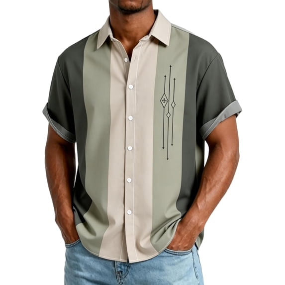 Uwinwear Men's Vintage Bowling Shirt Short Sleeve Hawaiian Summer Beach Printed Casual Shirts Outdoor Lightweight Button Down Tops,Gray,XXXXL